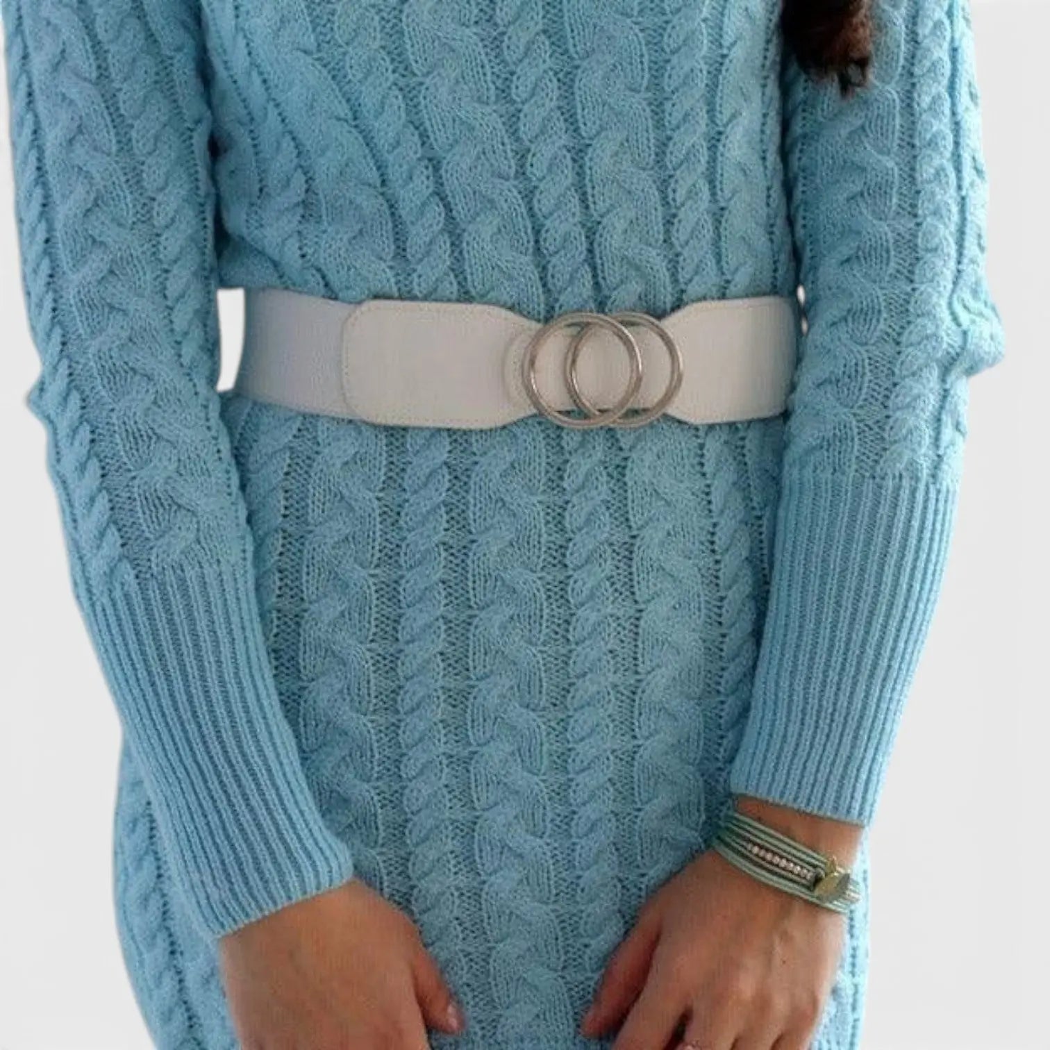 Wide Elastic Belt for Women Double Ring Gold Buckle | Elvorx | Beltary