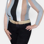 Wide Elastic Belt for Women Double Ring Gold Buckle | Elvorx | Beltary