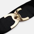 Wide Elastic Belt for Women High Waist Gold Round Buckle | Melvax | Beltary