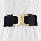 Wide Elastic Belt for Women High Waist Gold Round Buckle | Melvax | Beltary