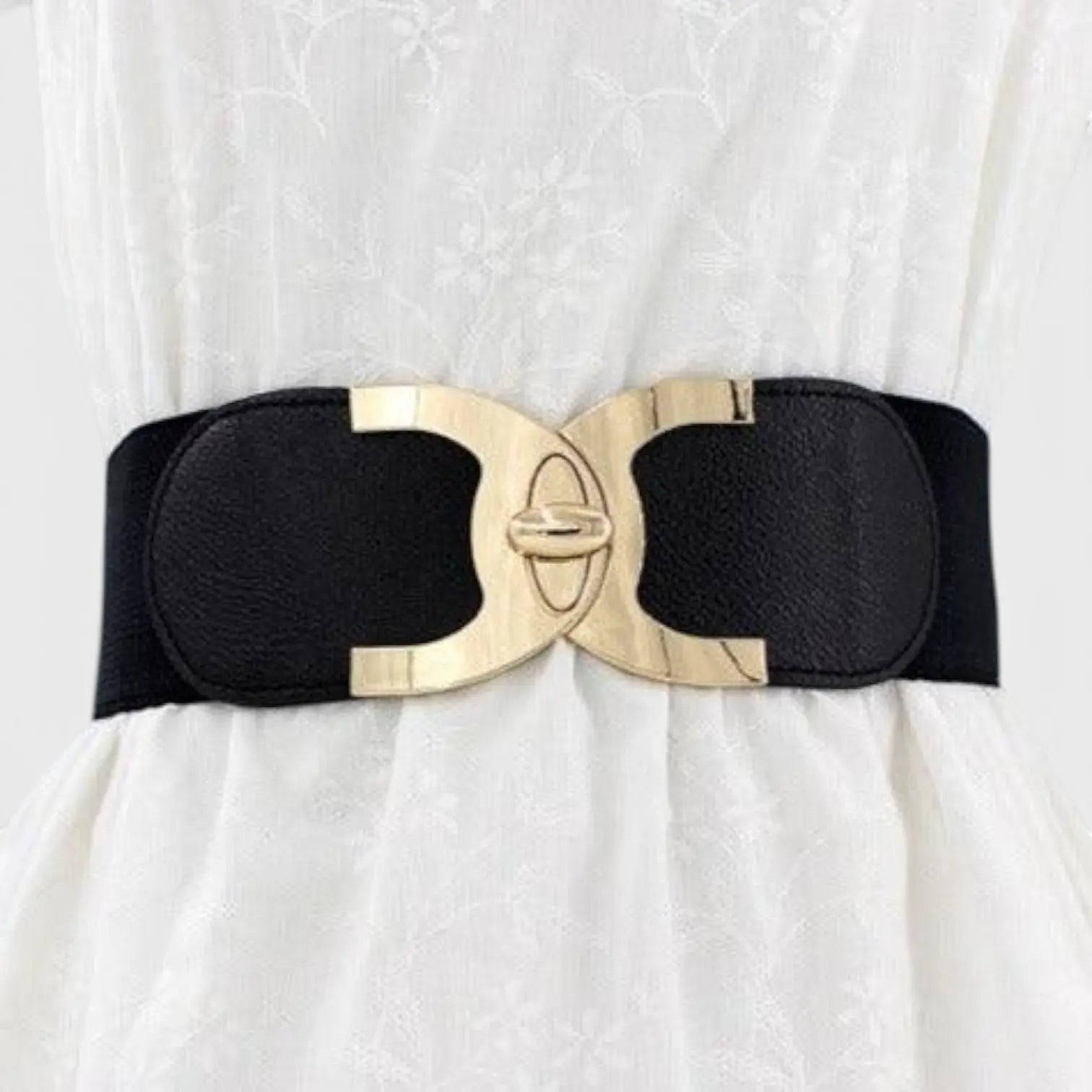 Wide Elastic Belt for Women High Waist Gold Round Buckle | Melvax | Beltary