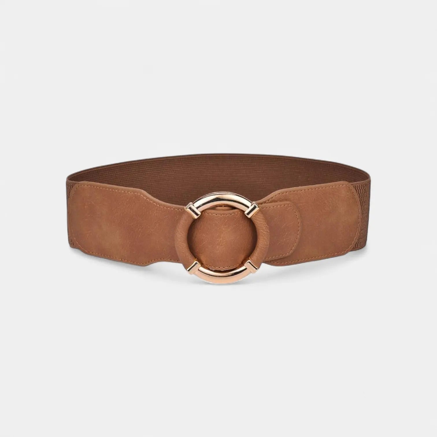 Wide Elastic Faux Leather Belt for Women Gold Round Buckle | Olvari | Beltary