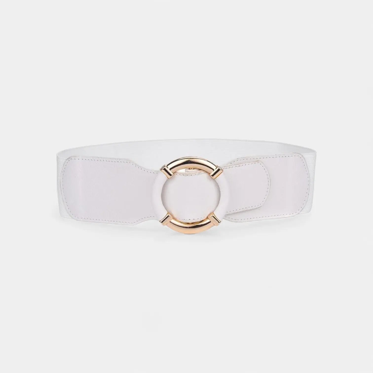 Wide Elastic Faux Leather Belt for Women Gold Round Buckle | Olvari | Beltary