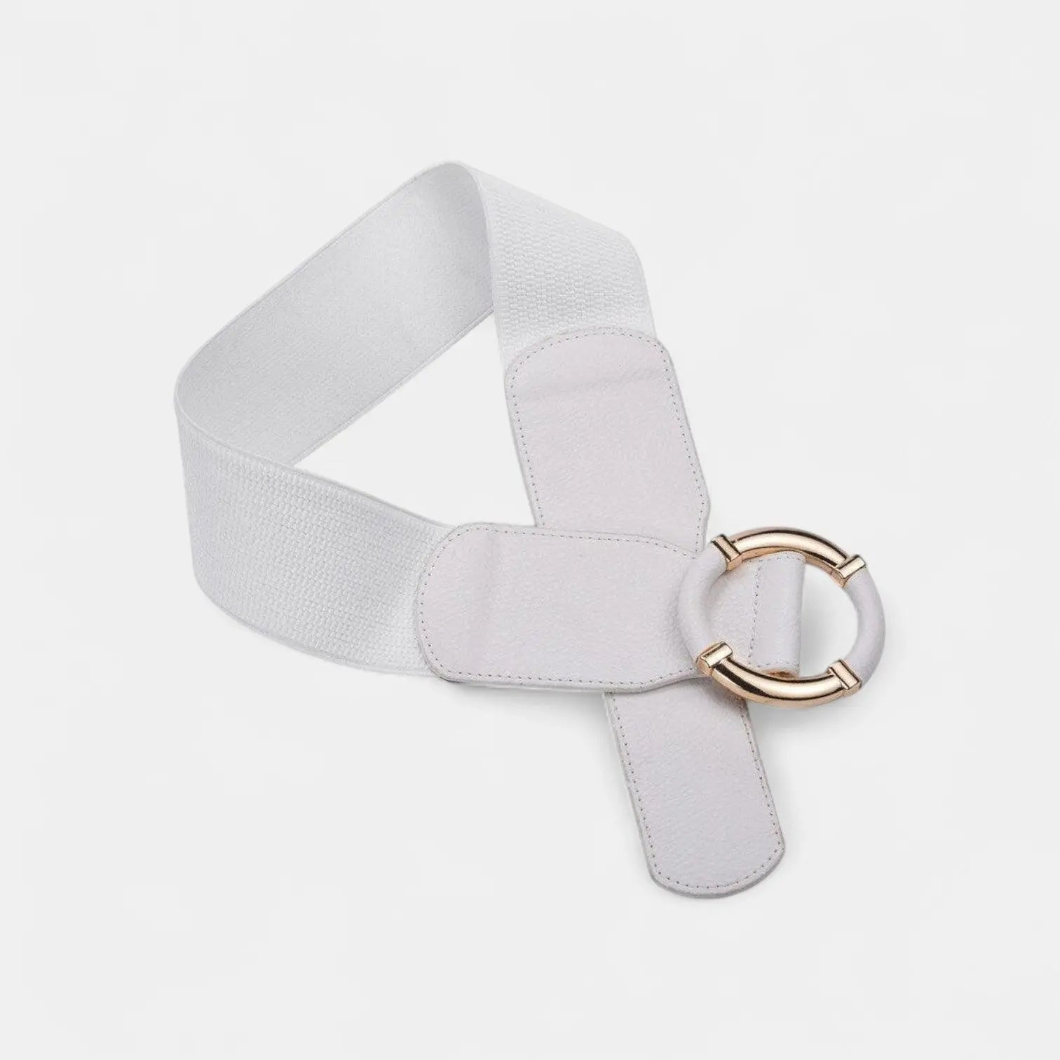 Wide Elastic Faux Leather Belt for Women Gold Round Buckle | Olvari | Beltary