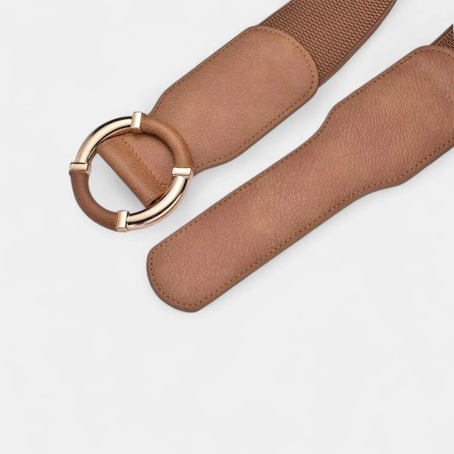Wide Elastic Faux Leather Belt for Women Gold Round Buckle | Olvari | Beltary