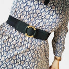 Wide Elastic Faux Leather Belt for Women Gold Round Buckle | Olvari | Beltary