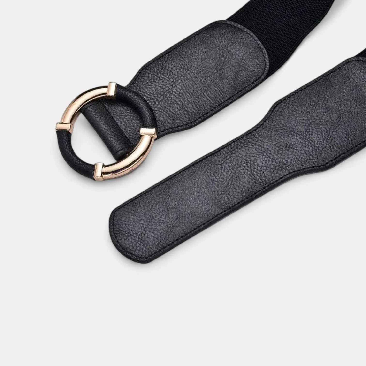 Wide Elastic Faux Leather Belt for Women Gold Round Buckle | Olvari | Beltary