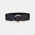 Wide Elastic Faux Leather Belt for Women Gold Round Buckle | Olvari | Beltary