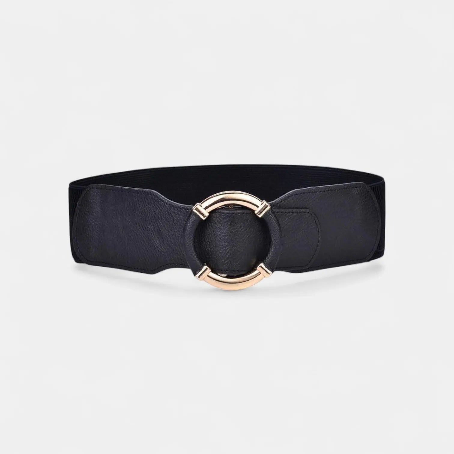 Wide Elastic Faux Leather Belt for Women Gold Round Buckle | Olvari | Beltary