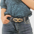Wide Elastic Vegan Faux Leather Belt for Women Gold Buckle | Lysova | Beltary