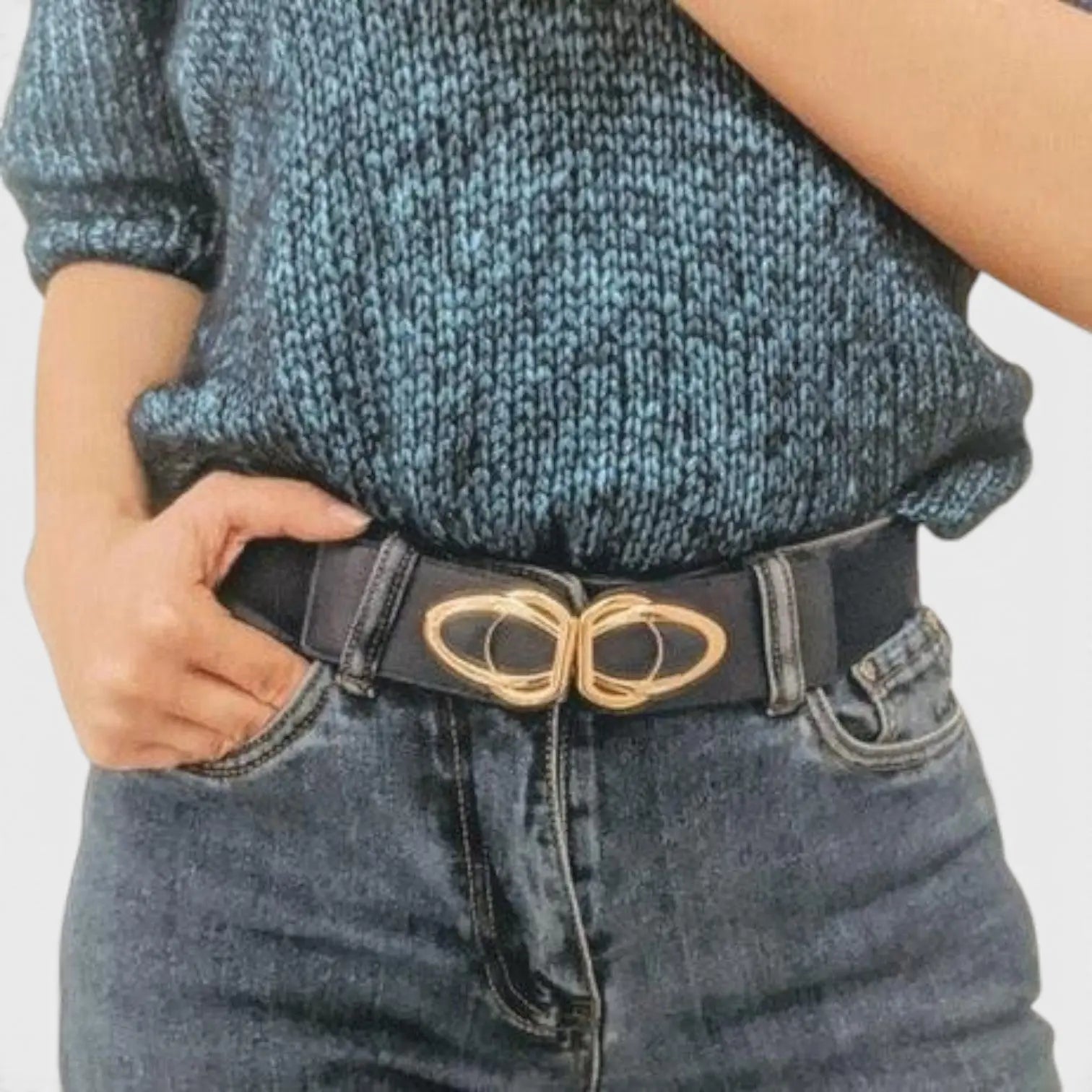 Wide Elastic Vegan Faux Leather Belt for Women Gold Buckle | Lysova | Beltary