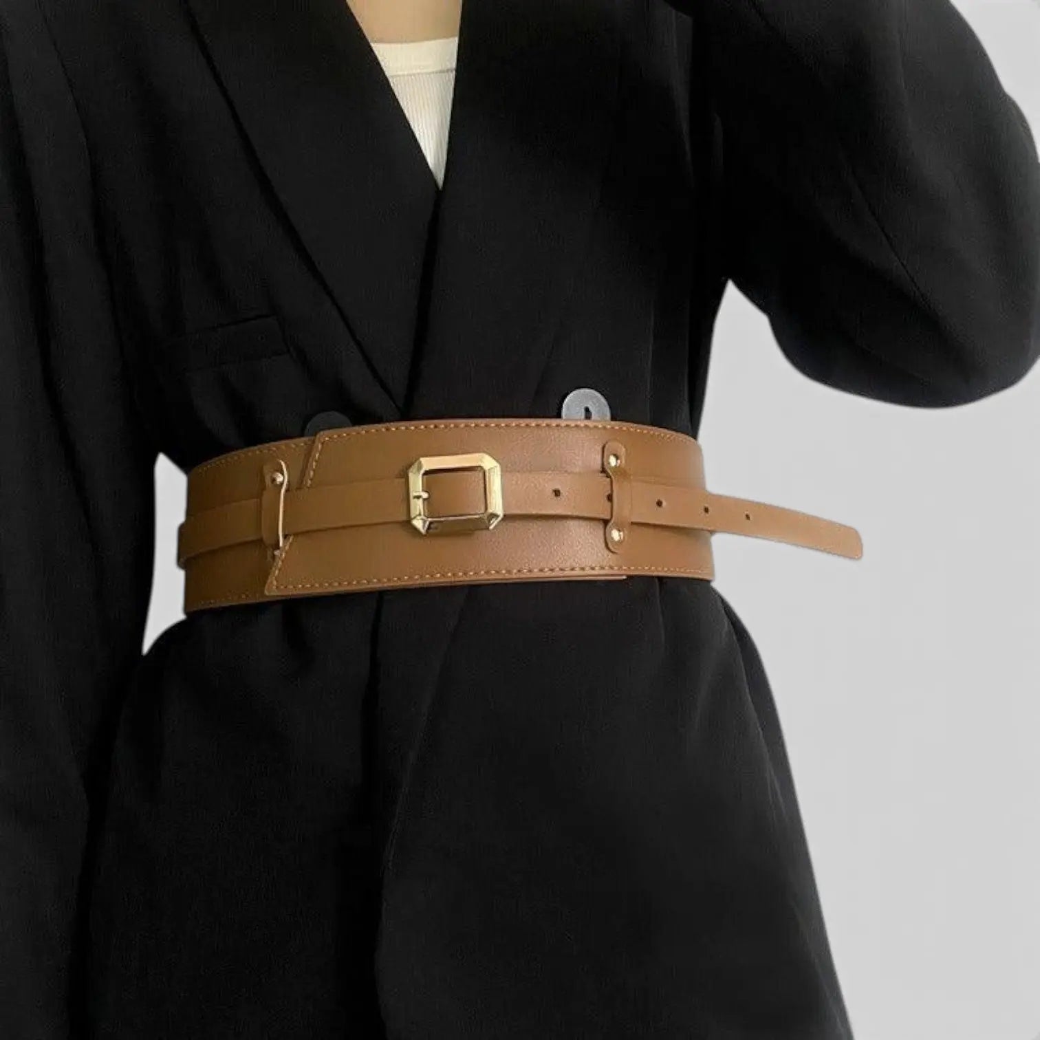 Wide Faux Leather High Waist Belt for Women Gold Buckle | Velcor | Beltary
