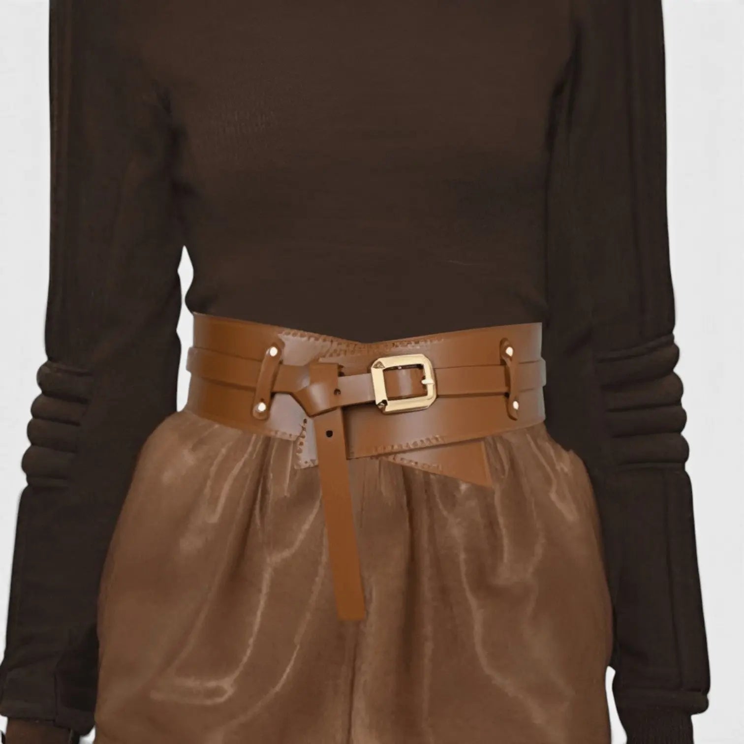 Wide Faux Leather High Waist Belt for Women Gold Buckle | Velcor | Beltary