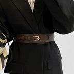 Wide Smooth Leather High-Waist Belt Gold Buckle Women's | Calvex | Beltary