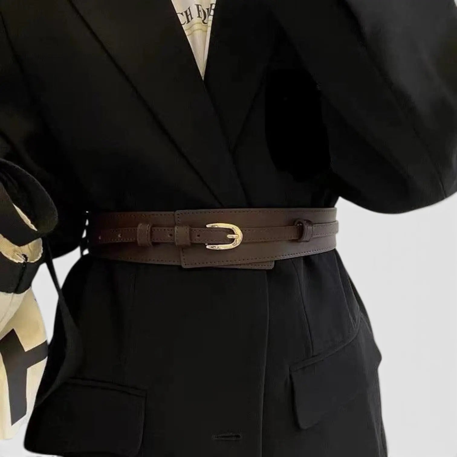 Wide Smooth Leather High-Waist Belt Gold Buckle Women's | Calvex | Beltary