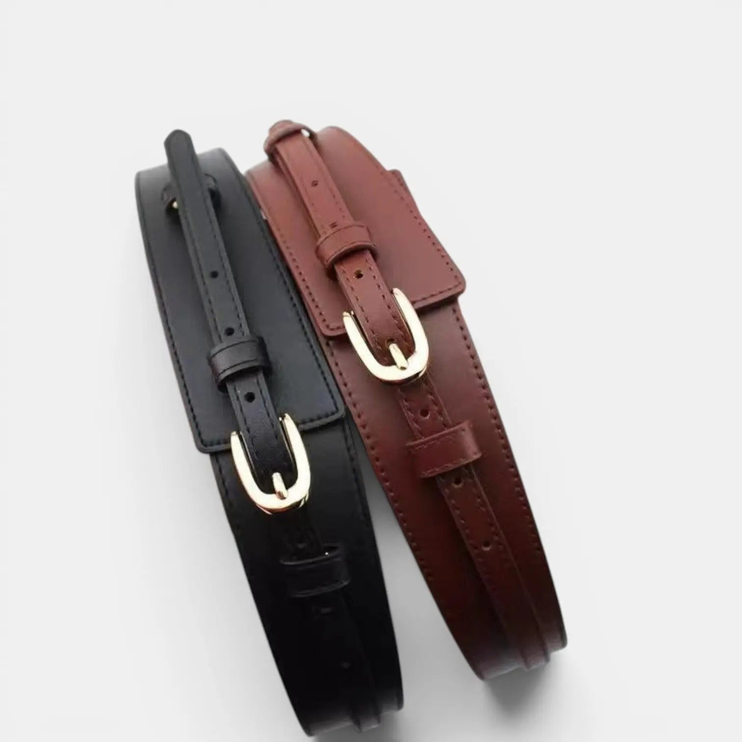 Wide Smooth Leather High-Waist Belt Gold Buckle Women's | Calvex | Beltary