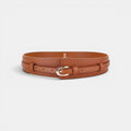 Wide Smooth Leather High-Waist Belt Gold Buckle Women's | Calvex | Beltary