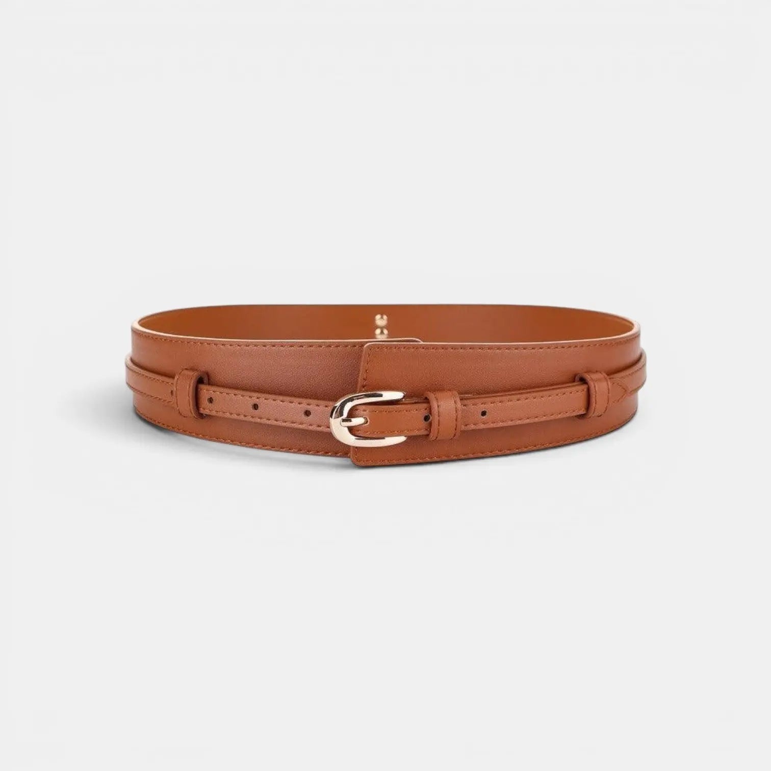 Wide Smooth Leather High-Waist Belt Gold Buckle Women's | Calvex | Beltary