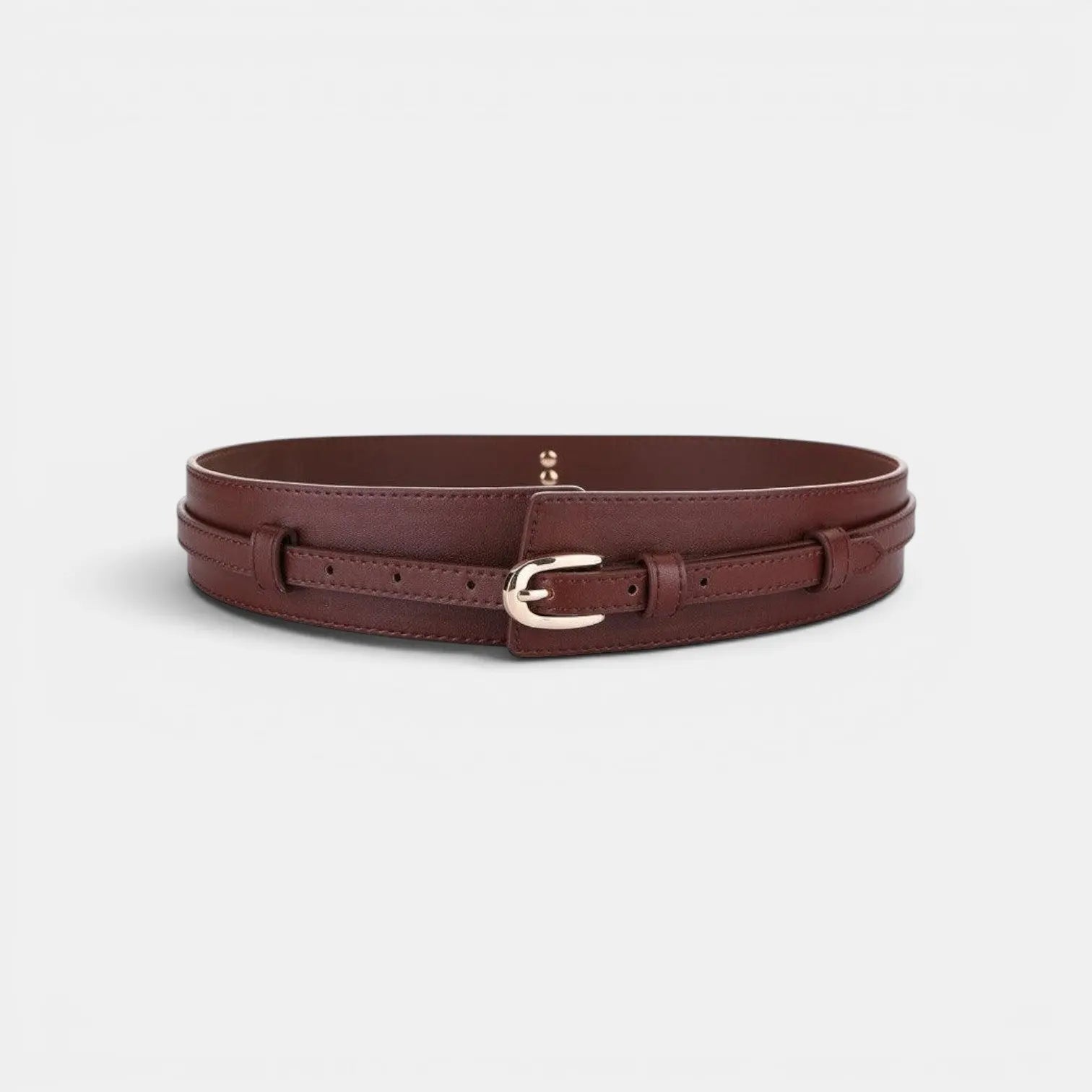 Wide Smooth Leather High-Waist Belt Gold Buckle Women's | Calvex | Beltary