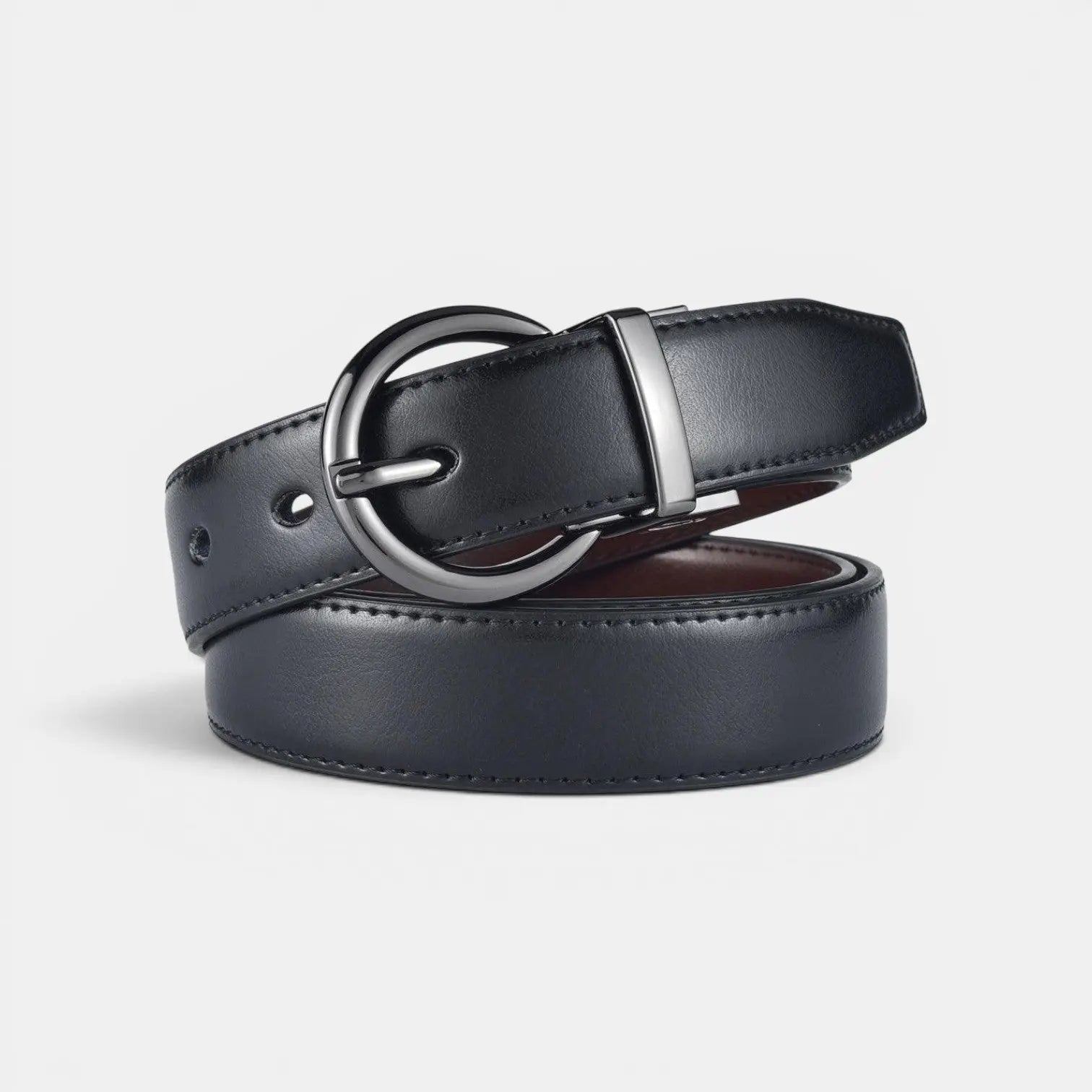Women's 2-in-1 Reversible Smooth Leather Belt Round Buckle | Birvox | Beltary
