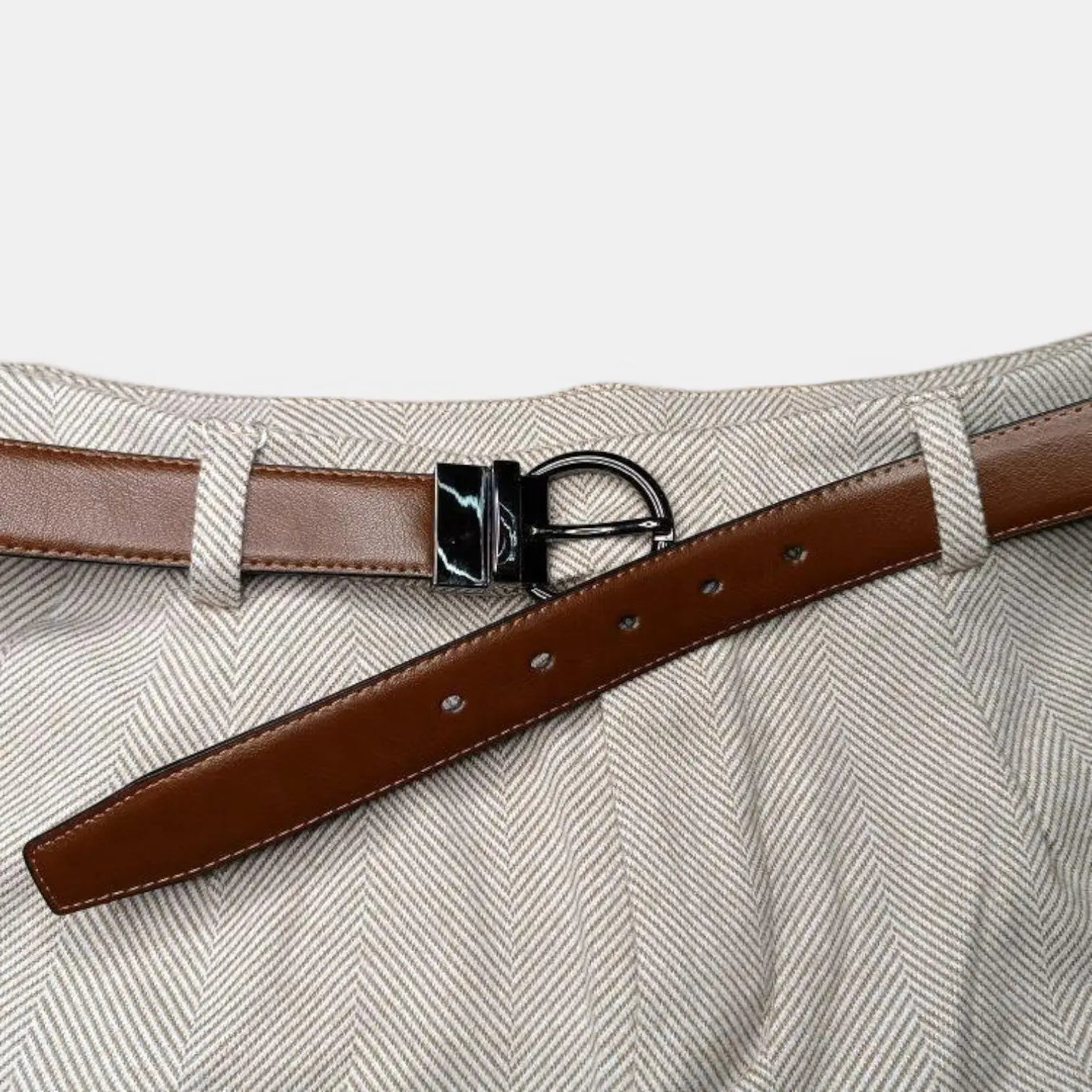 Women's 2-in-1 Reversible Smooth Leather Belt Round Buckle | Birvox | Beltary