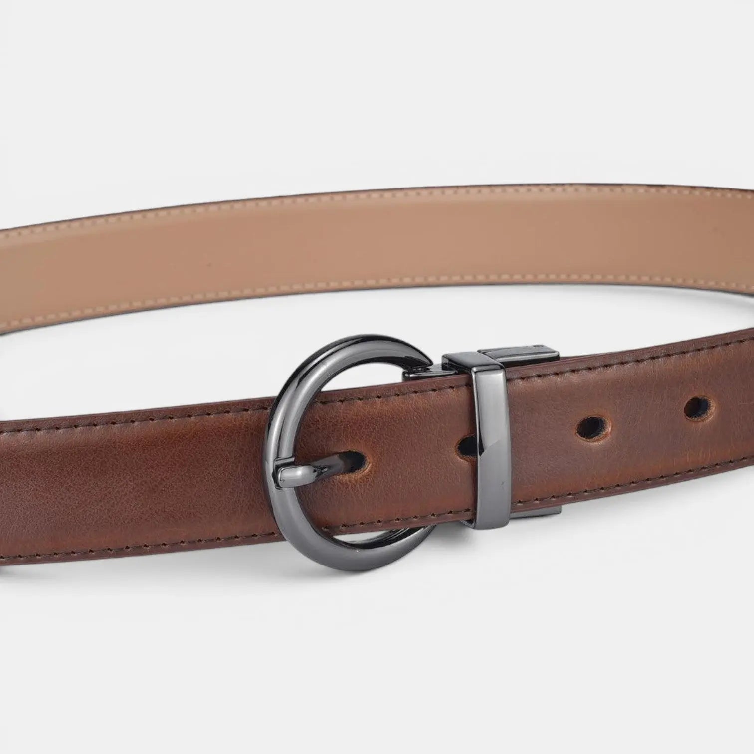 Women's 2-in-1 Reversible Smooth Leather Belt Round Buckle | Birvox | Beltary