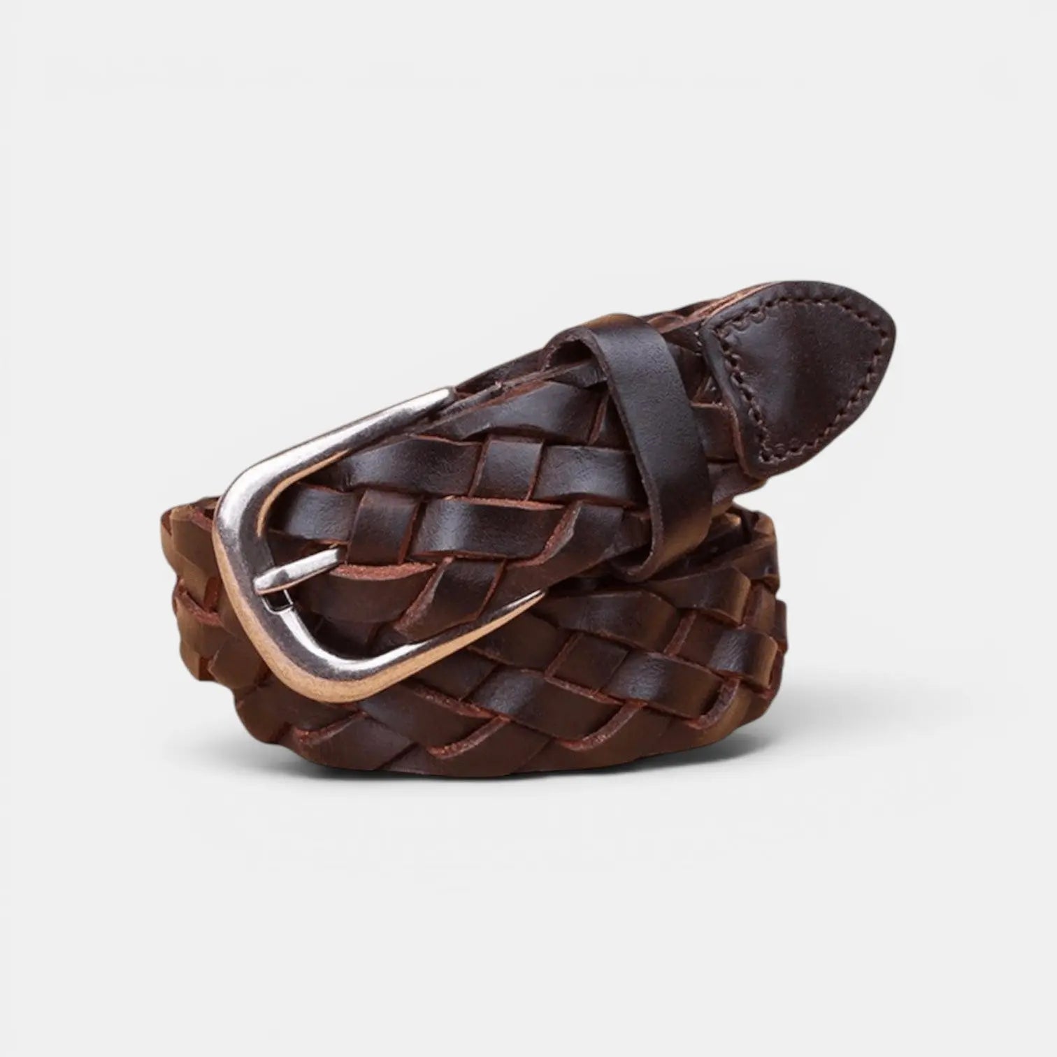 Women's Braided Full Grain Leather Belt with Round Buckle | Welvax | Beltary