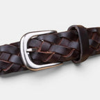 Women's Braided Full Grain Leather Belt with Round Buckle | Welvax | Beltary
