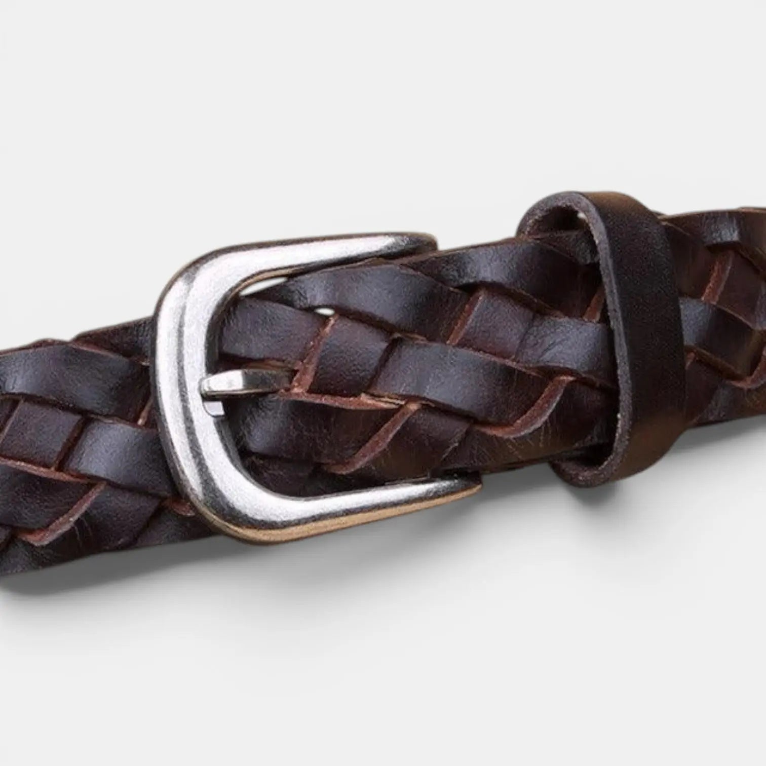 Women's Braided Full Grain Leather Belt with Round Buckle | Welvax | Beltary