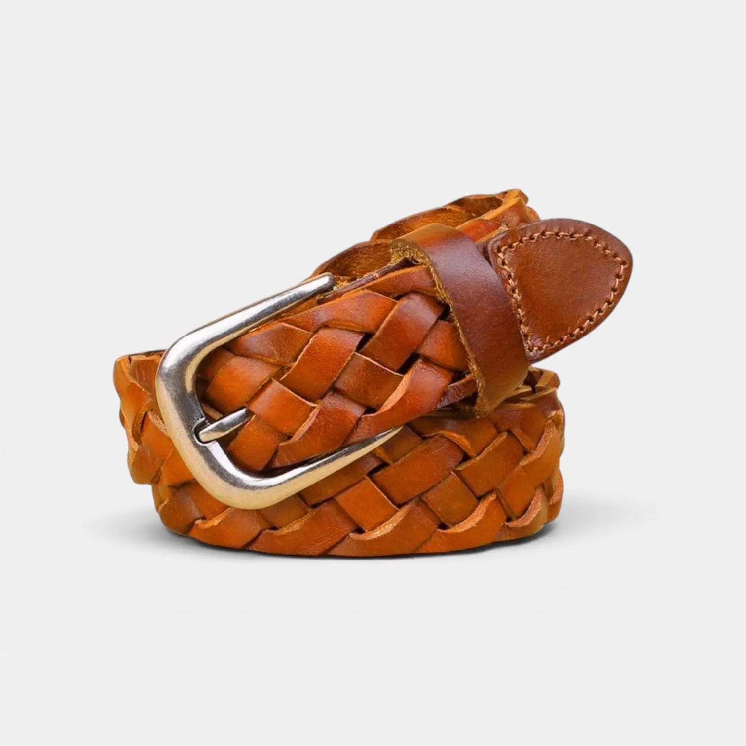 Women's Braided Full Grain Leather Belt with Round Buckle | Welvax | Beltary