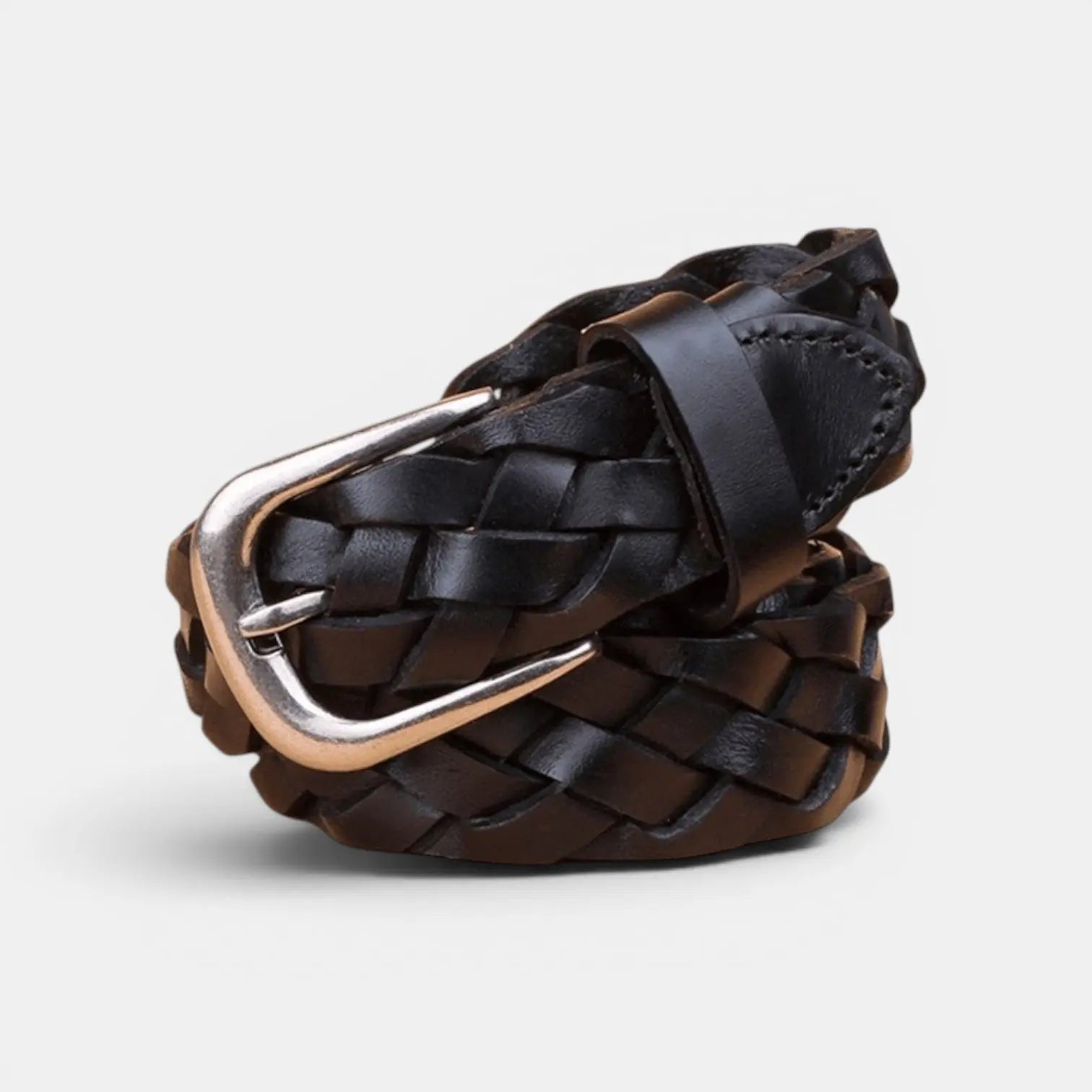 Women's Braided Full Grain Leather Belt with Round Buckle | Welvax | Beltary
