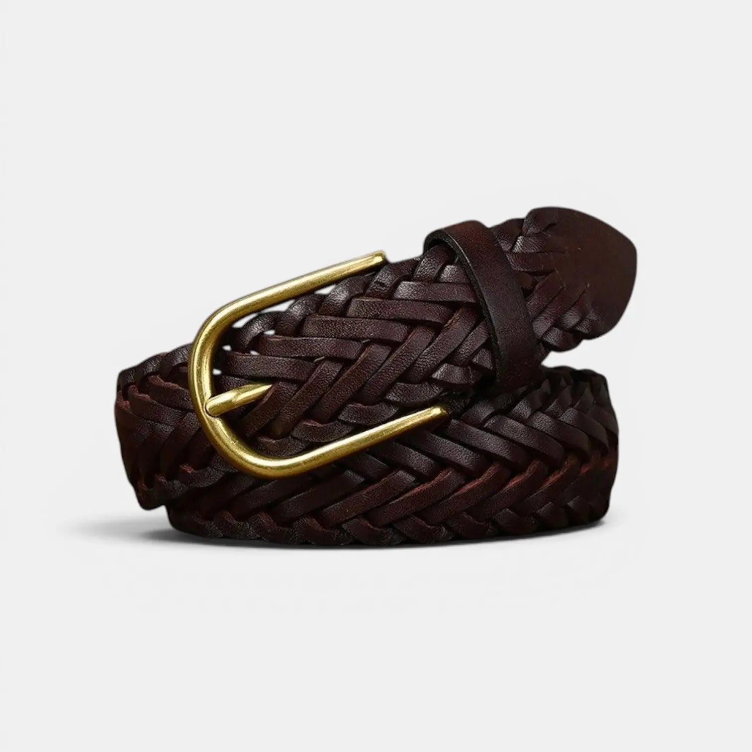 Women's Braided Leather Belt 3 cm Gold Round Buckle | Halvex | Beltary