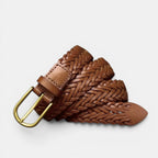 Women's Braided Leather Belt 3 cm Gold Round Buckle | Halvex | Beltary