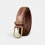 Women's Braided Leather Belt 3 cm Gold Round Buckle | Halvex | Beltary