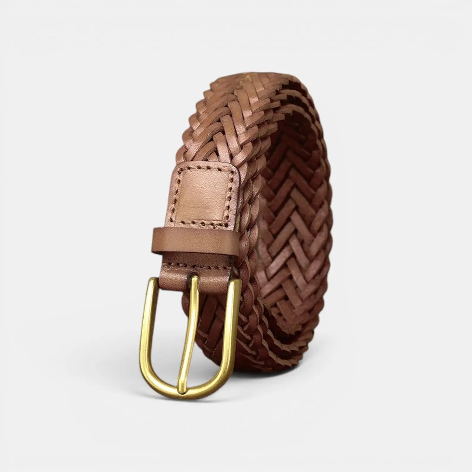 Women's Braided Leather Belt 3 cm Gold Round Buckle | Halvex | Beltary