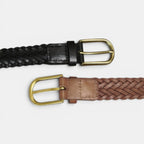 Women's Braided Leather Belt 3 cm Gold Round Buckle | Halvex | Beltary