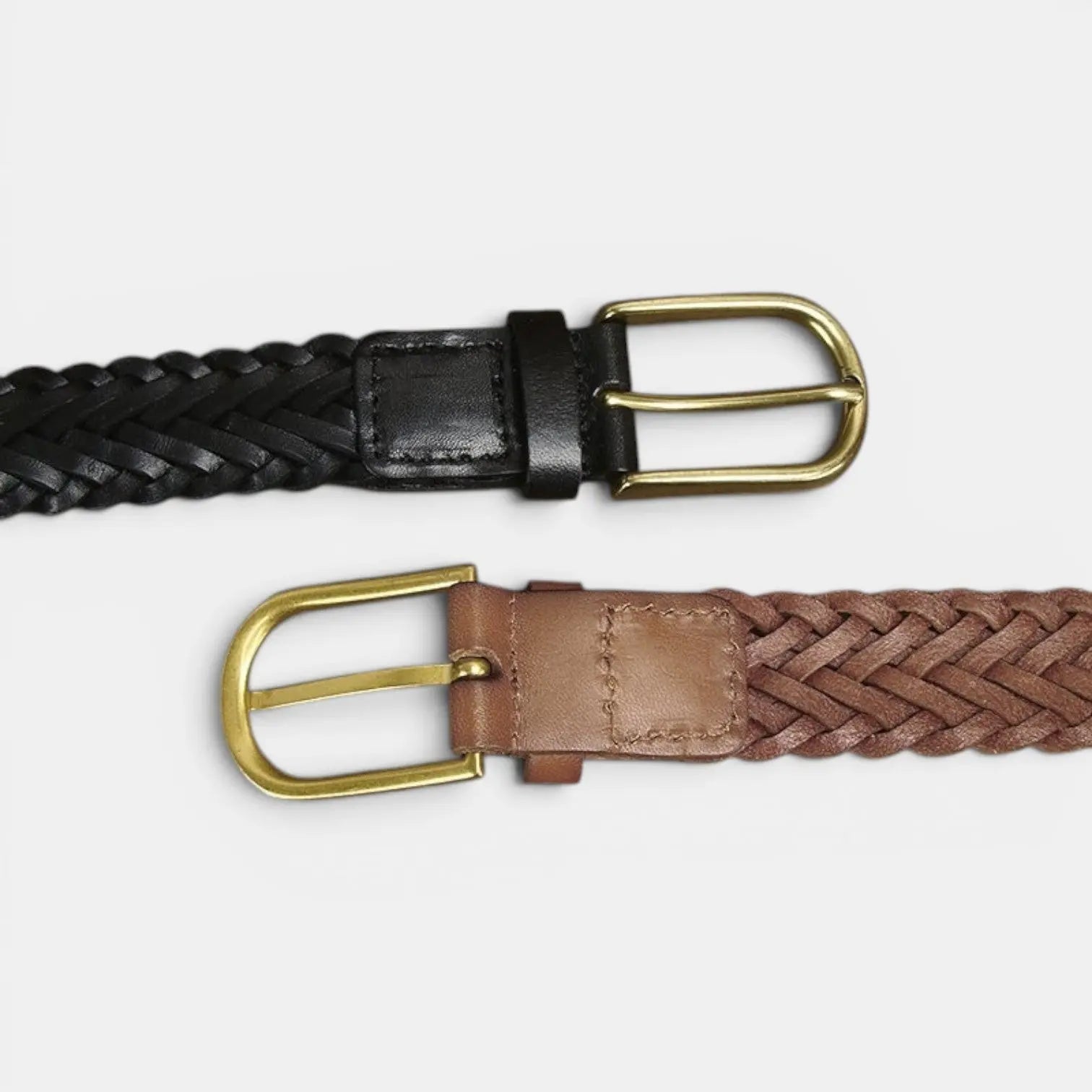 Women's Braided Leather Belt 3 cm Gold Round Buckle | Halvex | Beltary
