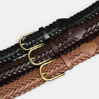 Women's Braided Leather Belt 3 cm Gold Round Buckle | Halvex | Beltary