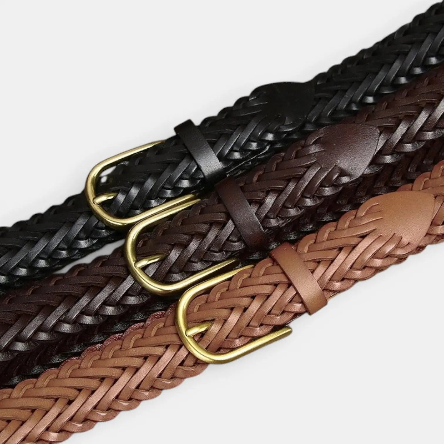 Women's Braided Leather Belt 3 cm Gold Round Buckle | Halvex | Beltary
