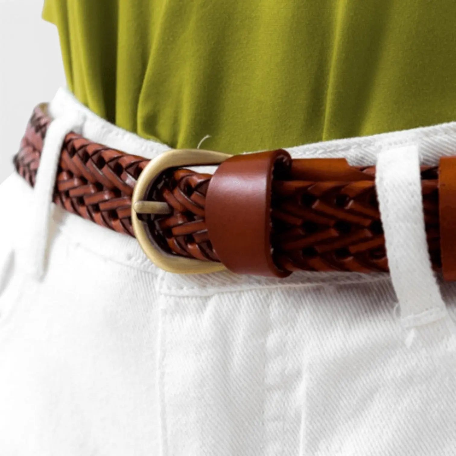 Women's Braided Leather Belt Bohemian Gold Buckle | Tolvex | Beltary