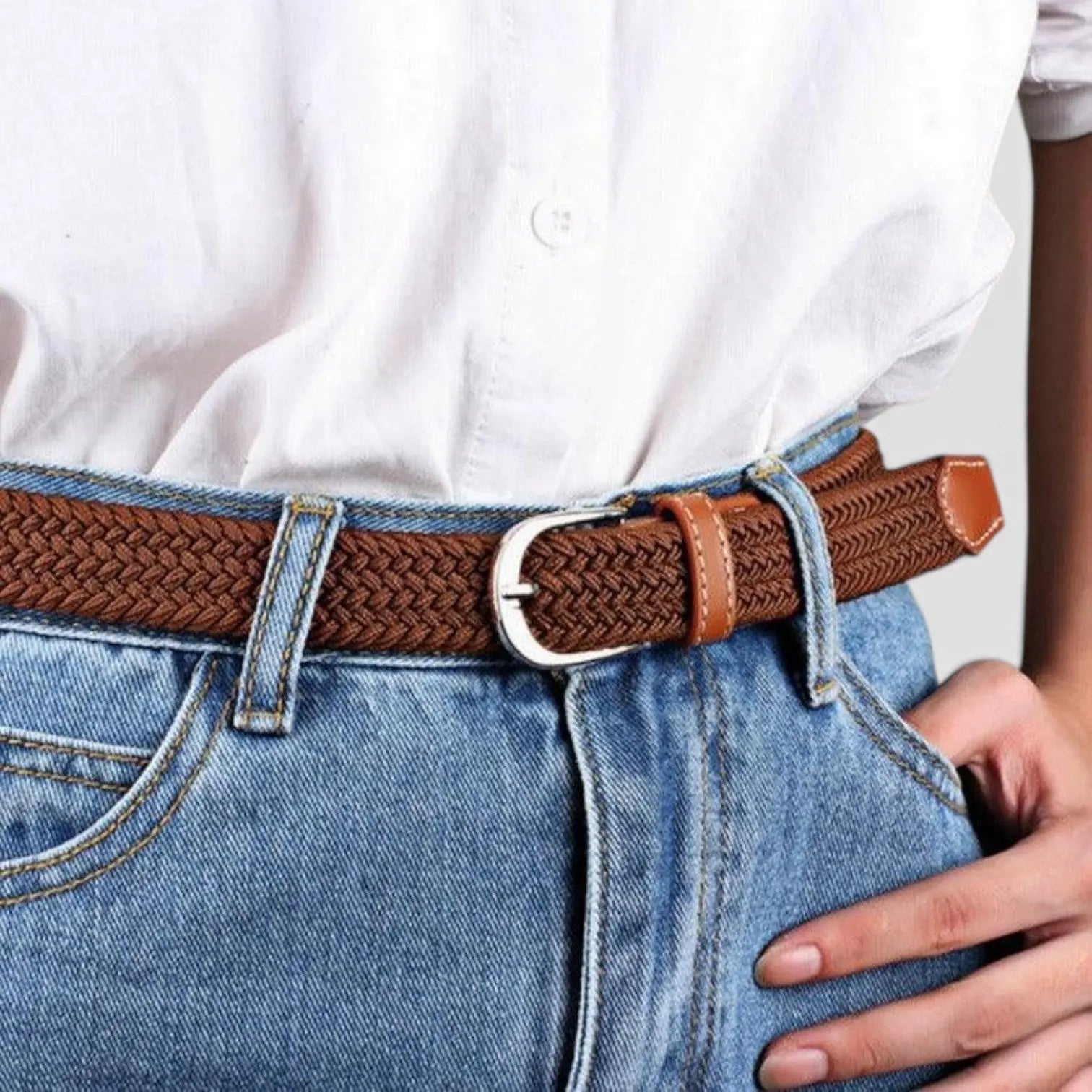 Women's Elasticated Braided Belt Buckle-Free No Holes | Trelvex | Beltary