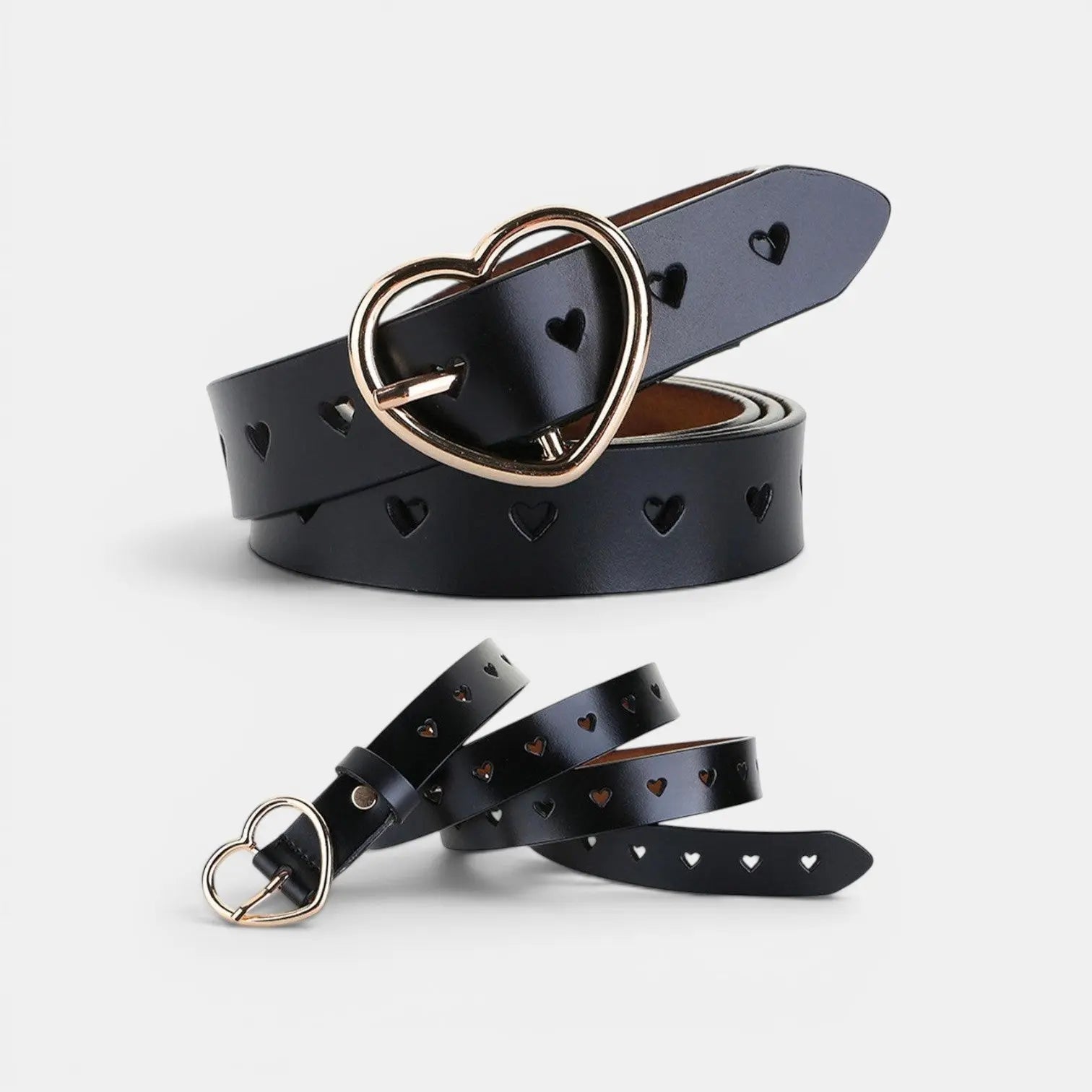 Women's Fine Perforated Leather Belt Gold Heart Buckle | Cordvex | Beltary