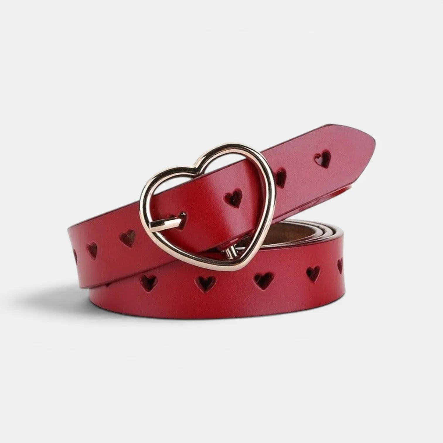 Women's Fine Perforated Leather Belt Gold Heart Buckle | Cordvex | Beltary