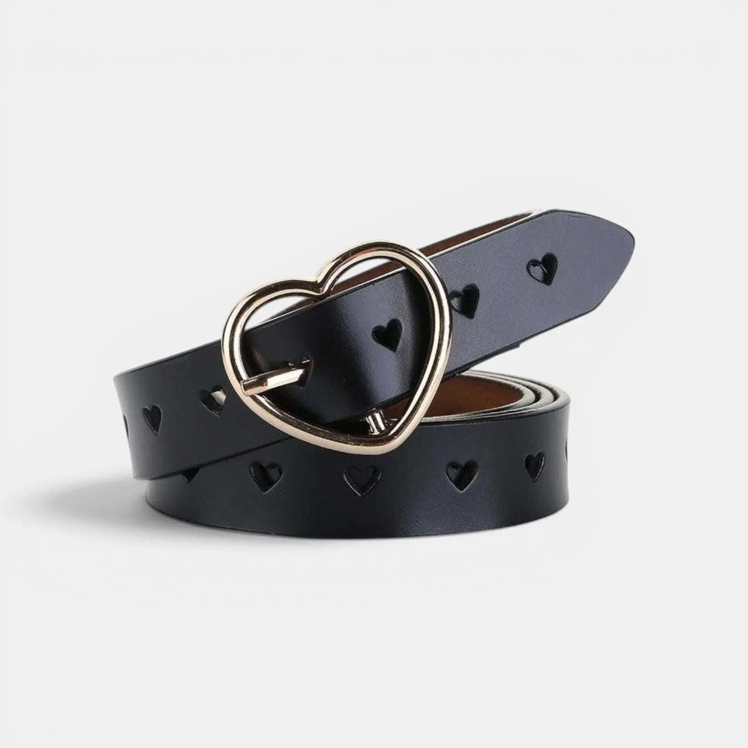 Women's Fine Perforated Leather Belt Gold Heart Buckle | Cordvex | Beltary