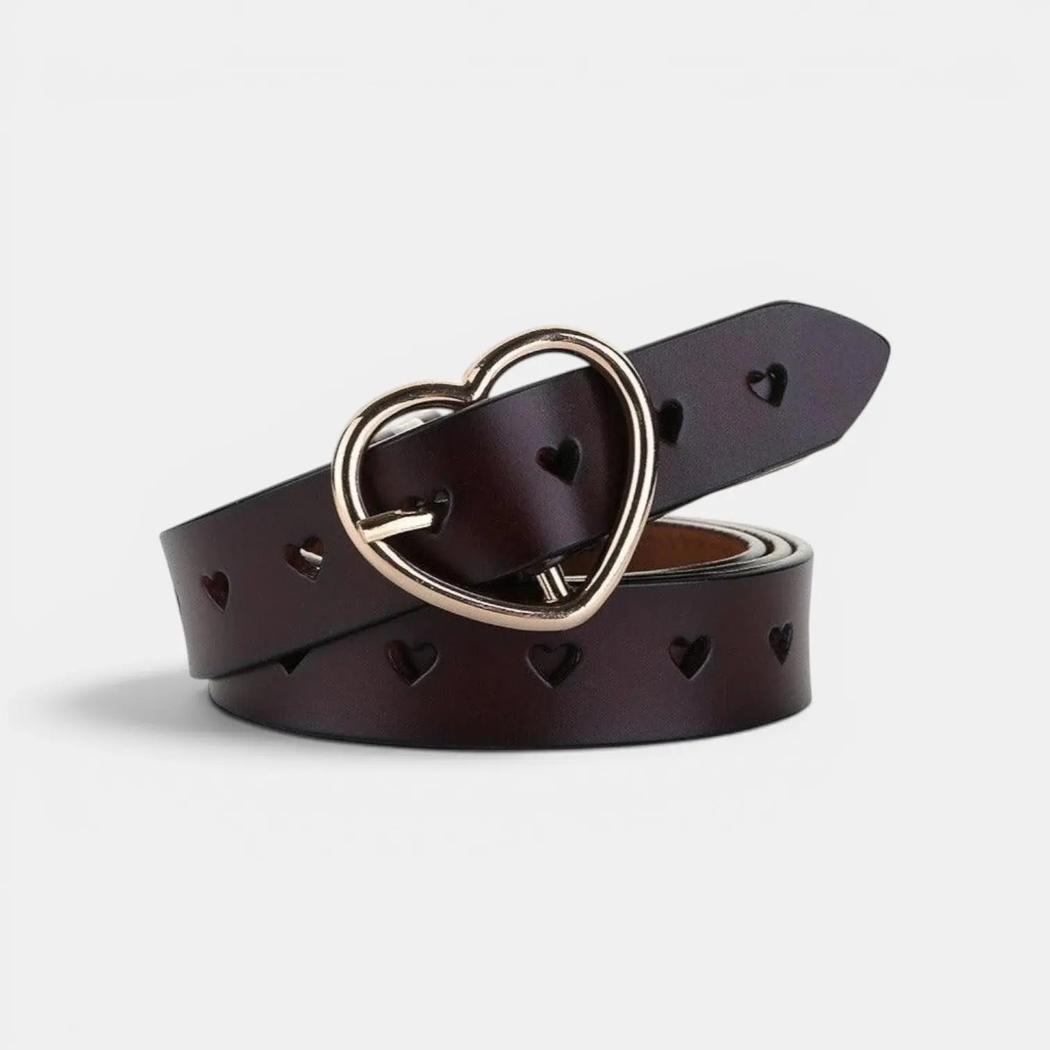Women's Fine Perforated Leather Belt Gold Heart Buckle | Cordvex | Beltary