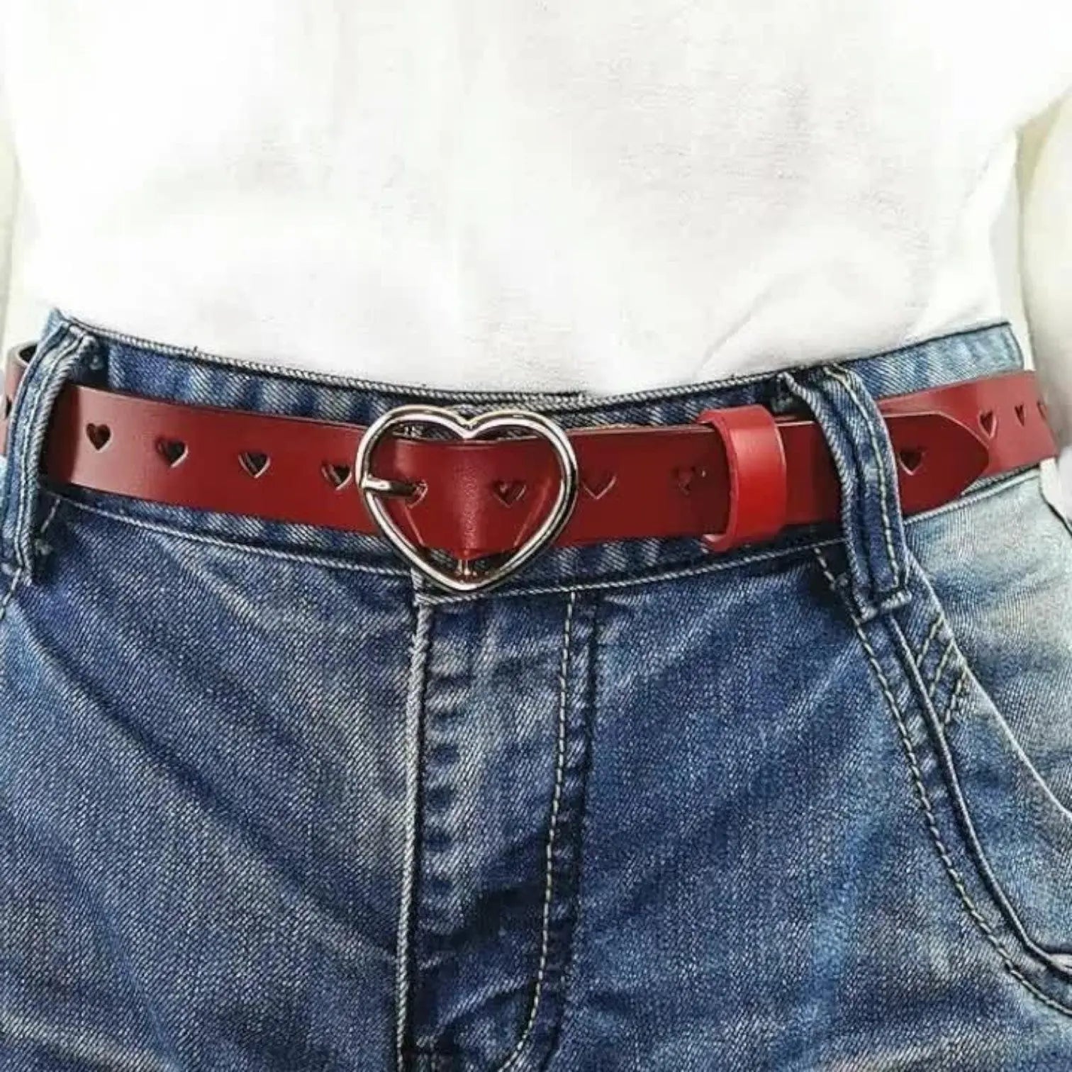 Women's Fine Perforated Leather Belt Gold Heart Buckle | Cordvex | Beltary