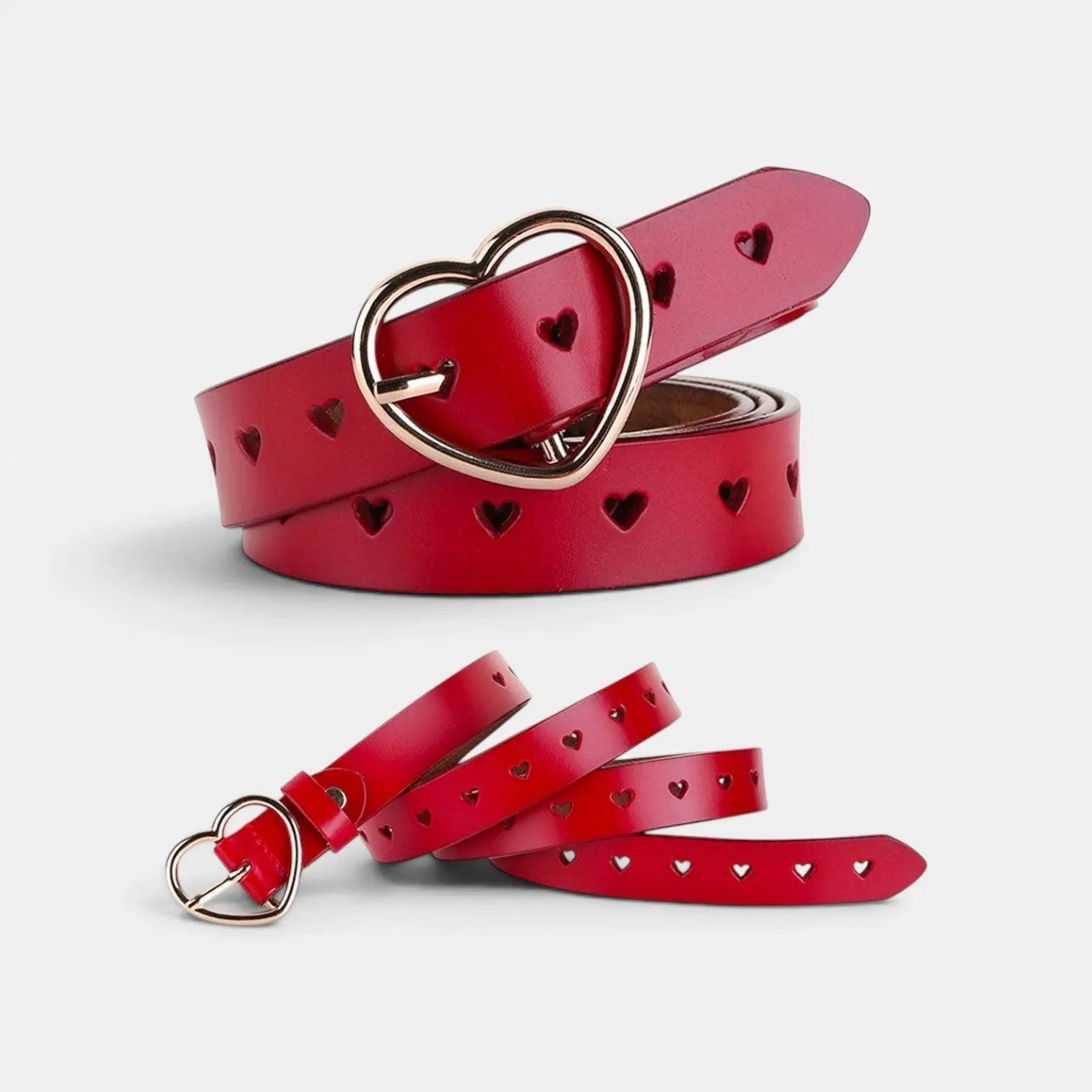 Women's Fine Perforated Leather Belt Gold Heart Buckle | Cordvex | Beltary