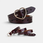 Women's Fine Perforated Leather Belt Gold Heart Buckle | Cordvex | Beltary