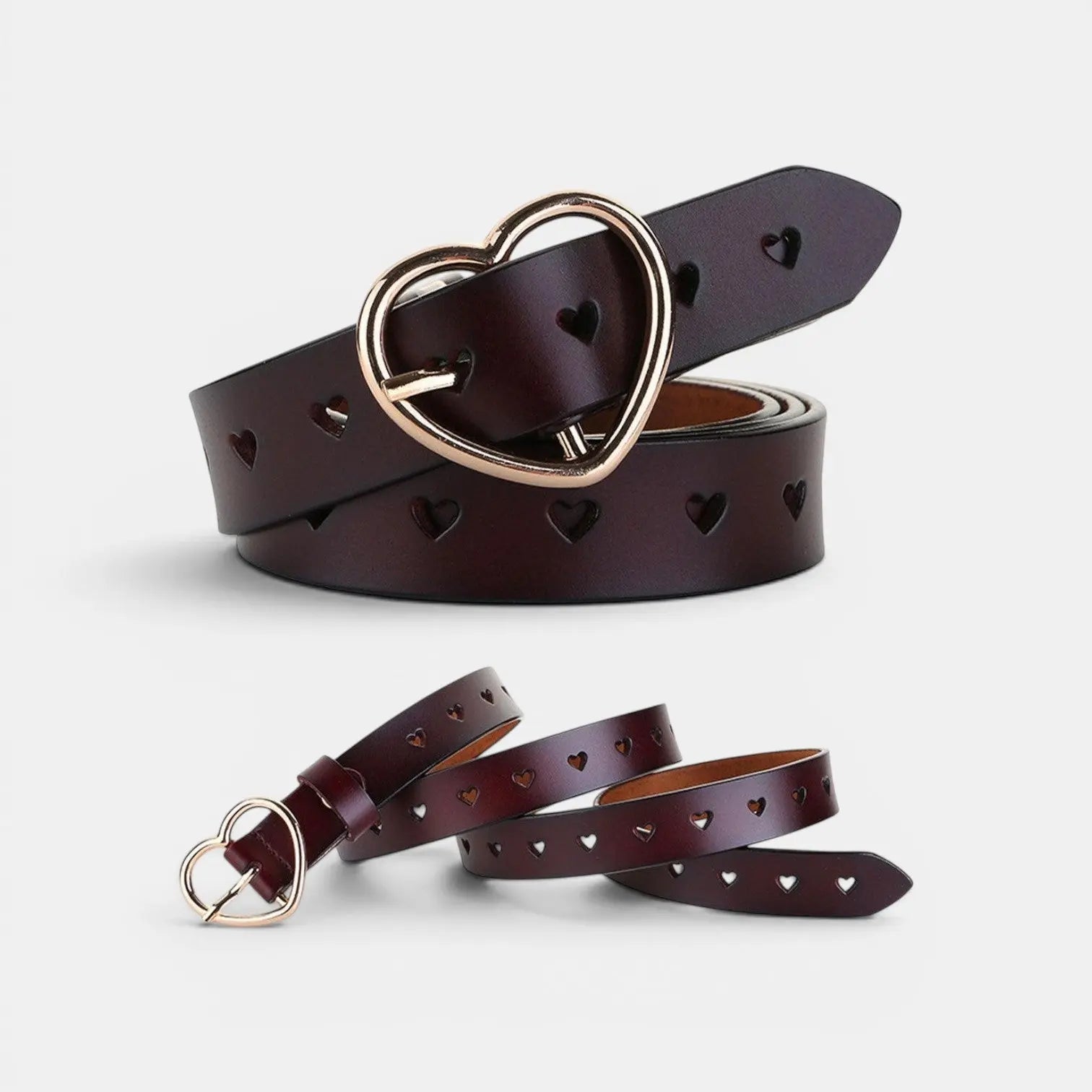 Women's Fine Perforated Leather Belt Gold Heart Buckle | Cordvex | Beltary
