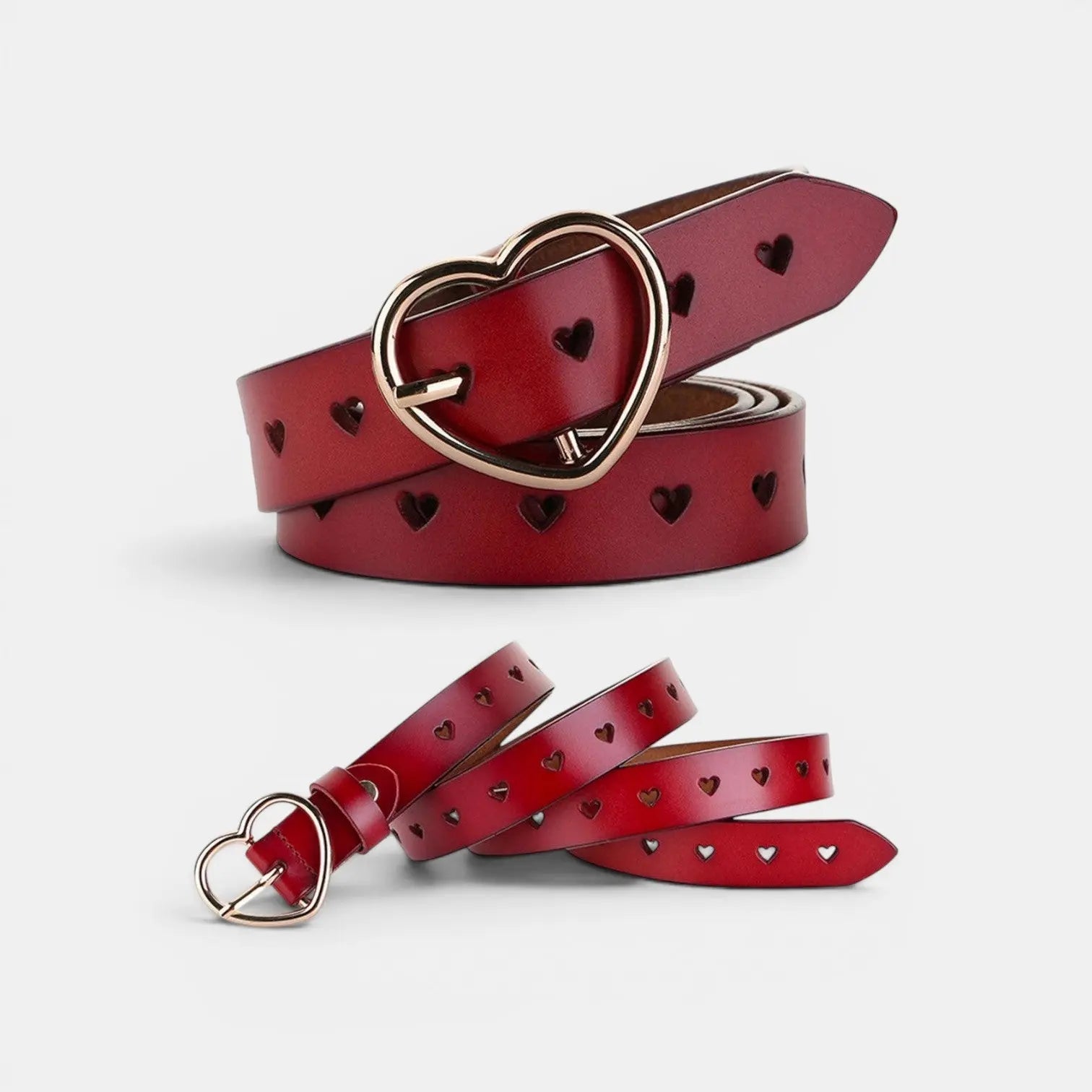 Women's Fine Perforated Leather Belt Gold Heart Buckle | Cordvex | Beltary